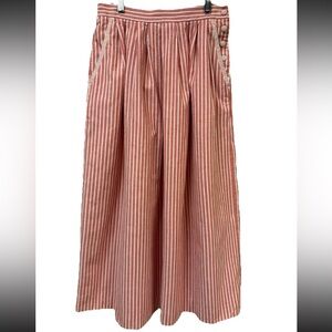 VTG Susan Bristol Red Striped Midi Skirt Cotton Pockets 27” Waist/Size 10 USA